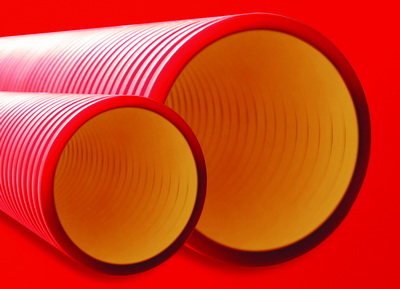 Двустенная труба ПНД жесткая для кабельной канализации д.200мм, SN8, 6м, цвет красный
