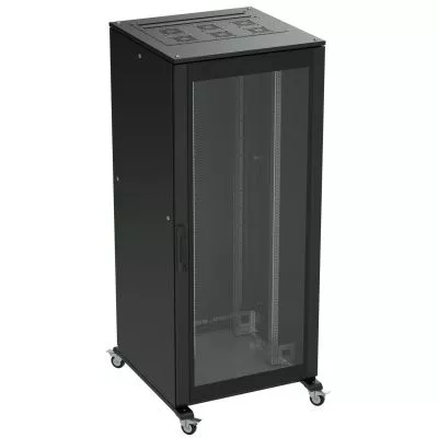 DKC - Напольный шкаф 47U 600х800 двери стекло/сплошная, укомплектован вводом и заглушками RAL 9005
