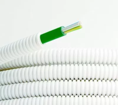 DKC - Электротруба ПЛЛ гибкая гофр. не содержит галогенов д.20мм, цвет белый,с кабелем ППГнг(А)-HF 3x2,5мм² РЭК "ГОСТ+",50м