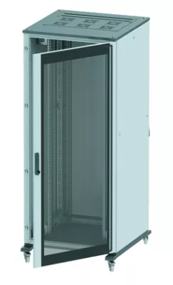DKC - Напольный шкаф 47U 600х1000 двери стекло/сплошная, укомплектован вводом и заглушками RAL7011/7035