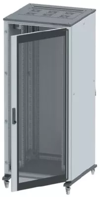 DKC - Напольный шкаф 47U 600х600 двери стекло/сплошная, укомплектован вводом и заглушками RAL7011/7035