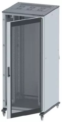DKC - Напольный шкаф 24U 600х600 двери стекло/сплошная, укомплектован вводом и заглушками RAL7011/7035
