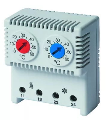 DKC - Сдвоенный термостат, диапазон температур для NC контакта: 10-50°C, дляNO: 20-80°C