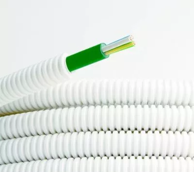 DKC - Электротруба ПЛЛ гибкая гофр. не содержит галогенов д.25мм, цвет белый,с кабелем ППГнг(А)-FRHF 3x2,5мм² РЭК "ГОСТ+",50м